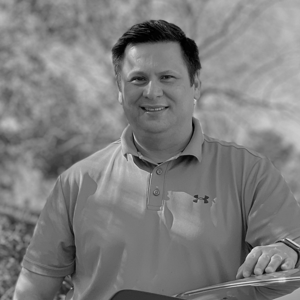 Mark Puckett, black and white portrait.